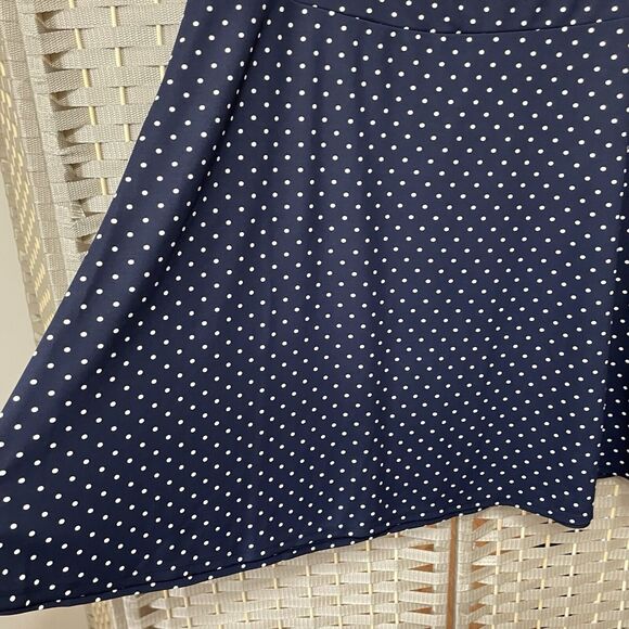 Talbots Slinky Knit A-line Skirt Size L Navy Blue Polka Dot Print 24” NEW - Picture 2 of 6
